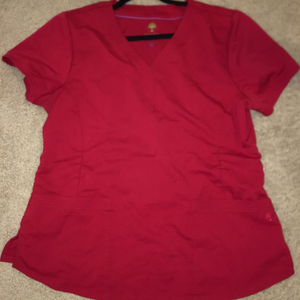 Purple label- healing hands red scrub top